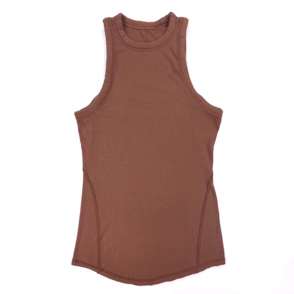 LULULEMON Hold Tight Tank Top Roasted Brown Ribbed Knit Minimal Athleisure Y2k